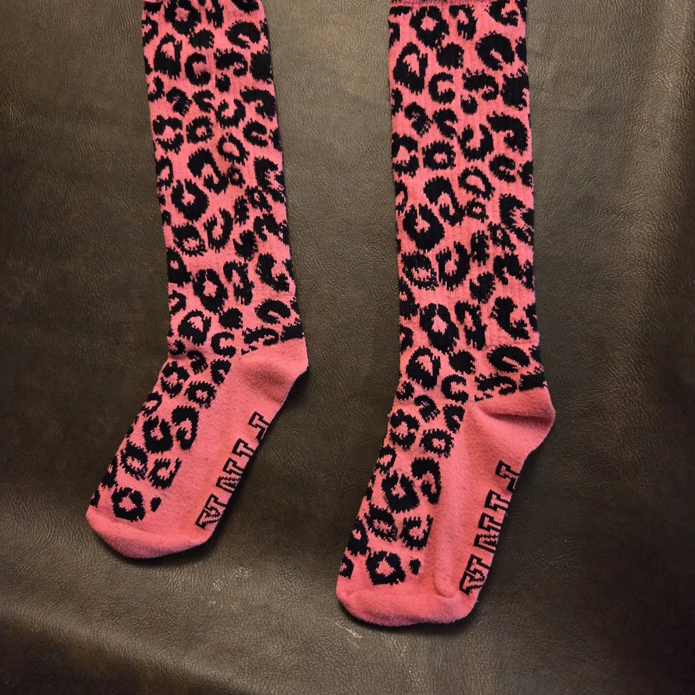 PINK Victoria's Secret Neon Pink and Black Leopard Knee-High Socks - Picture 3 of 3